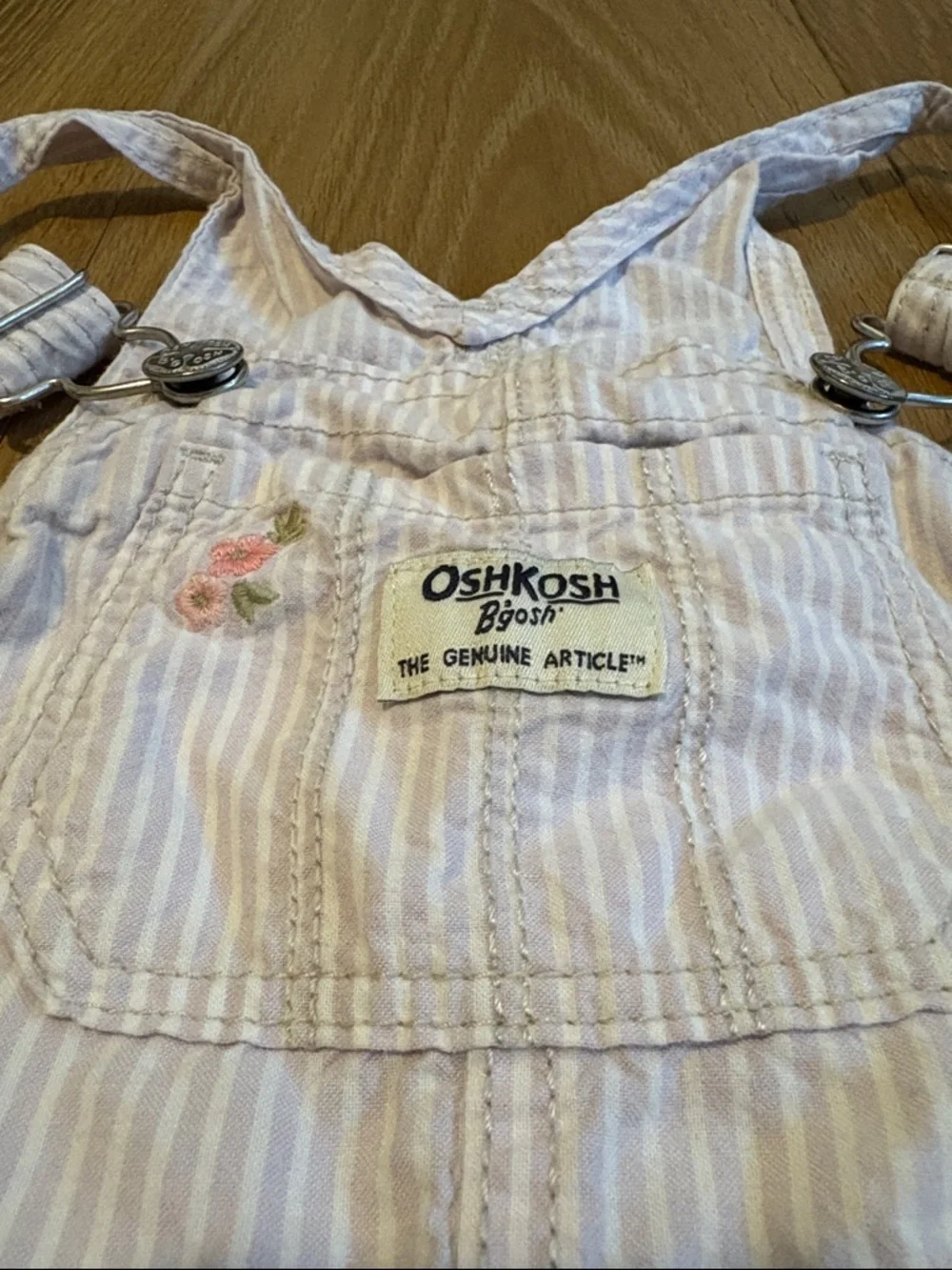 OshKosh B'gosh 2T Light Pink/Purple White Striped Floral Short Overalls Cotton